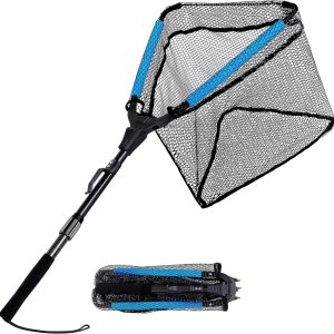 PLUSINNO Fishing Net Fish Landing Net, Foldable Collapsible Telescopic Pole Handle, Durable Nylon Material Mesh, Safe Fish Catching or Releasing