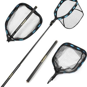 PLUSINNO Floating Fishing Net with Telescoping Handle, Carbon Fiber Ultralight Long Fish Net, Collapsible Landing Net 6.56/7.86Ft, Fishing Gear Kayak Accessories for Bass Trout Salmon