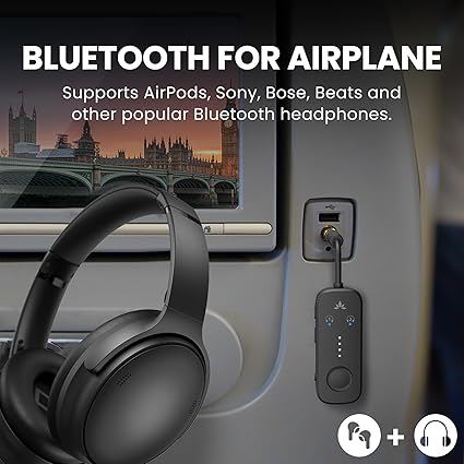 Avantree Relay - Airplane Bluetooth 5.3 Adapter with Qualcomm aptX Adaptive, Supports 2 AirPods or Headphones, 20Hr Playtime, 3.5mm AUX Wireless Audio Transmitter for Travel Flight, Airline, Gym - Image 3